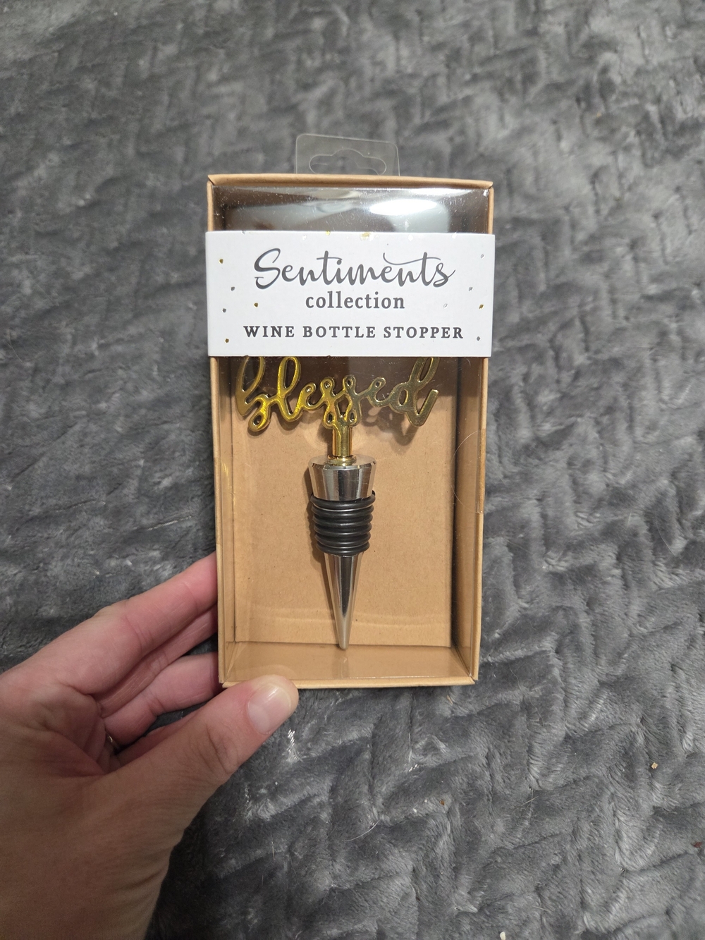 Sentiments Collection "Blessed" Gold Wine Bottle Stopper